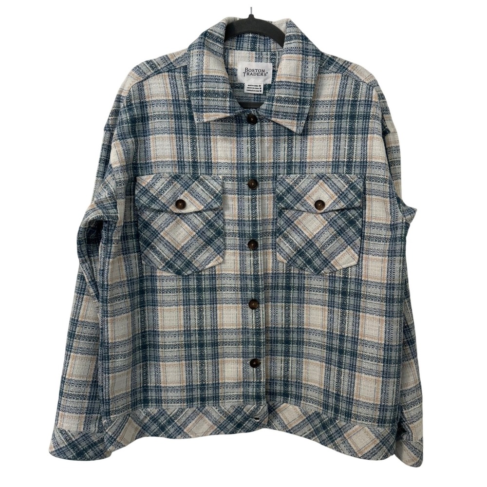 Boston Traders Plaid Shirt Jacket Womens Medium‎ Button Up Flannel Coat Casual